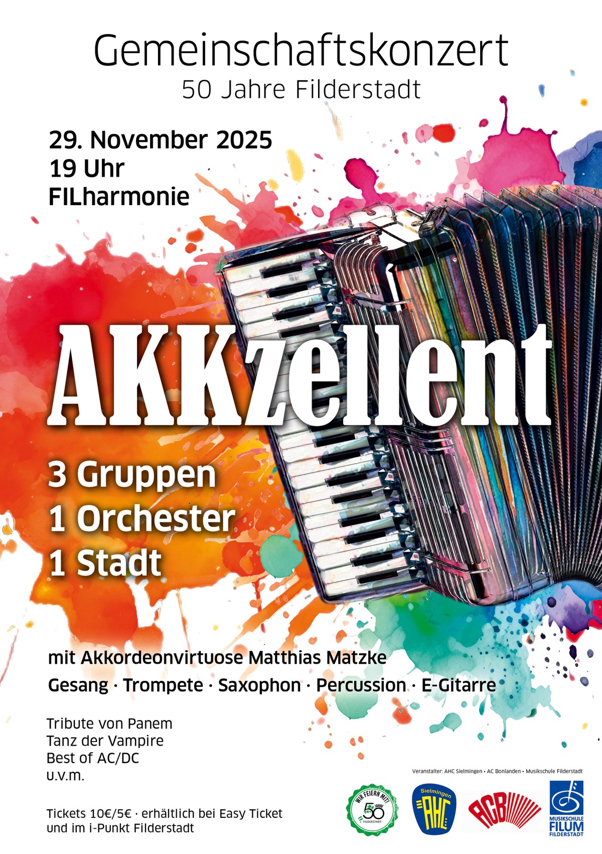 Plakat Akkzellent - Gemeinschaftskonzert 50 Jahre Filderstadt